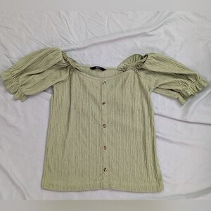 Women's Green Frill Button Down Tee